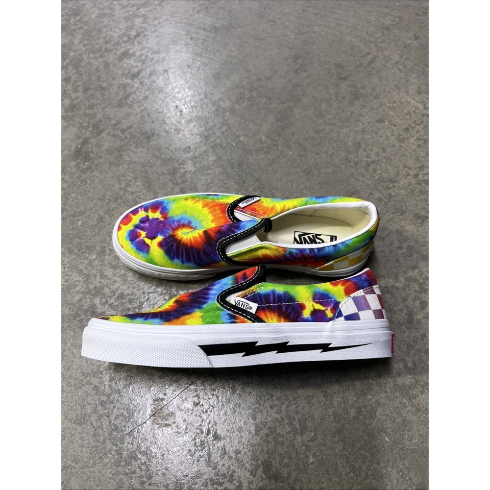 Vans Classic Slip On Shoes Custom Tie Dye Checkered Rainbow Kids Size 3 Rare